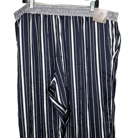 H and M Pants Womens Plus Size 24 Satin Wide Leg High Rise Blue Striped Casual - Picture 8 of 12